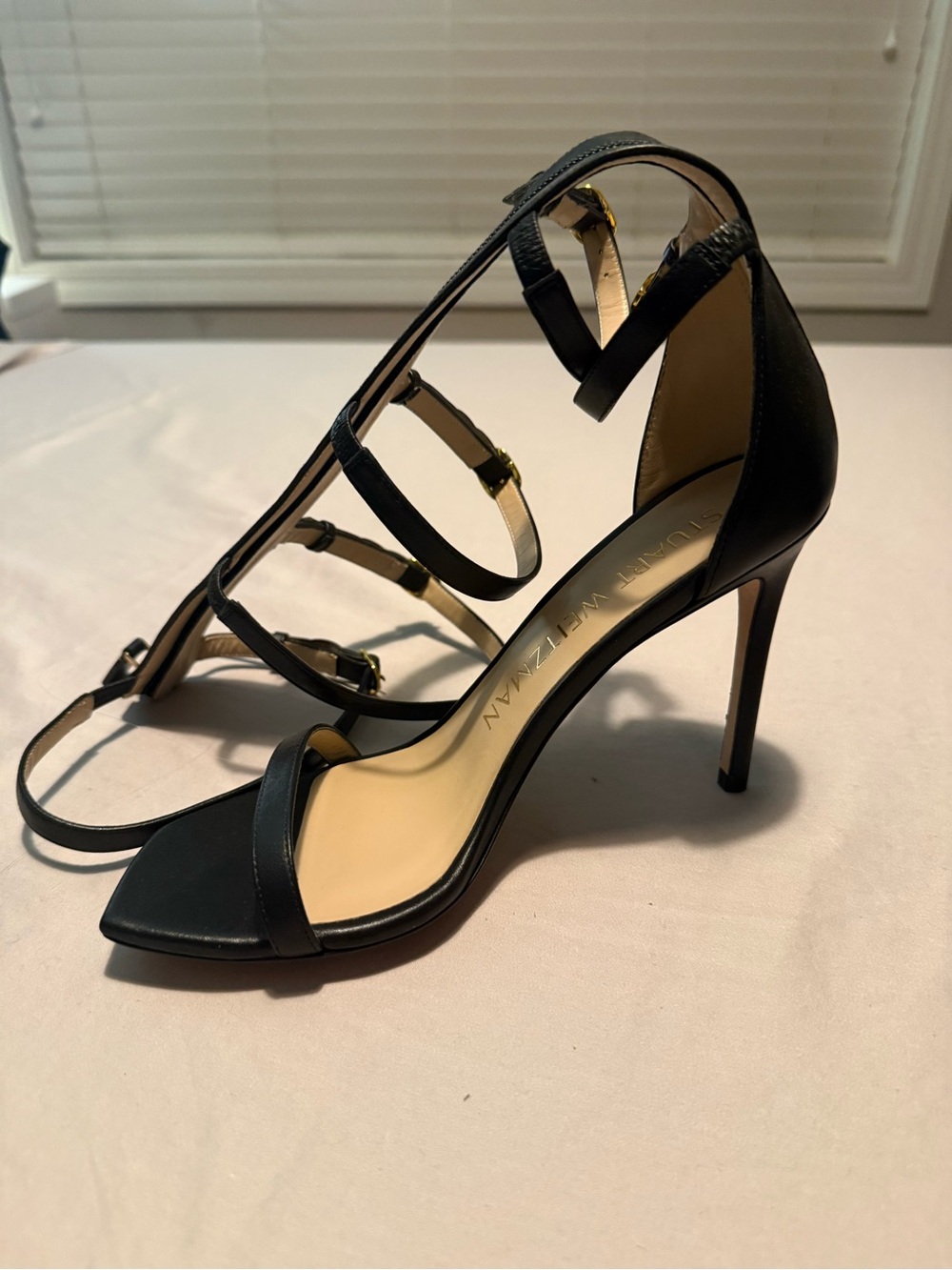 New without box. Stuart Weitzman Black Strappy Stiletto Sandals SZ 7.5